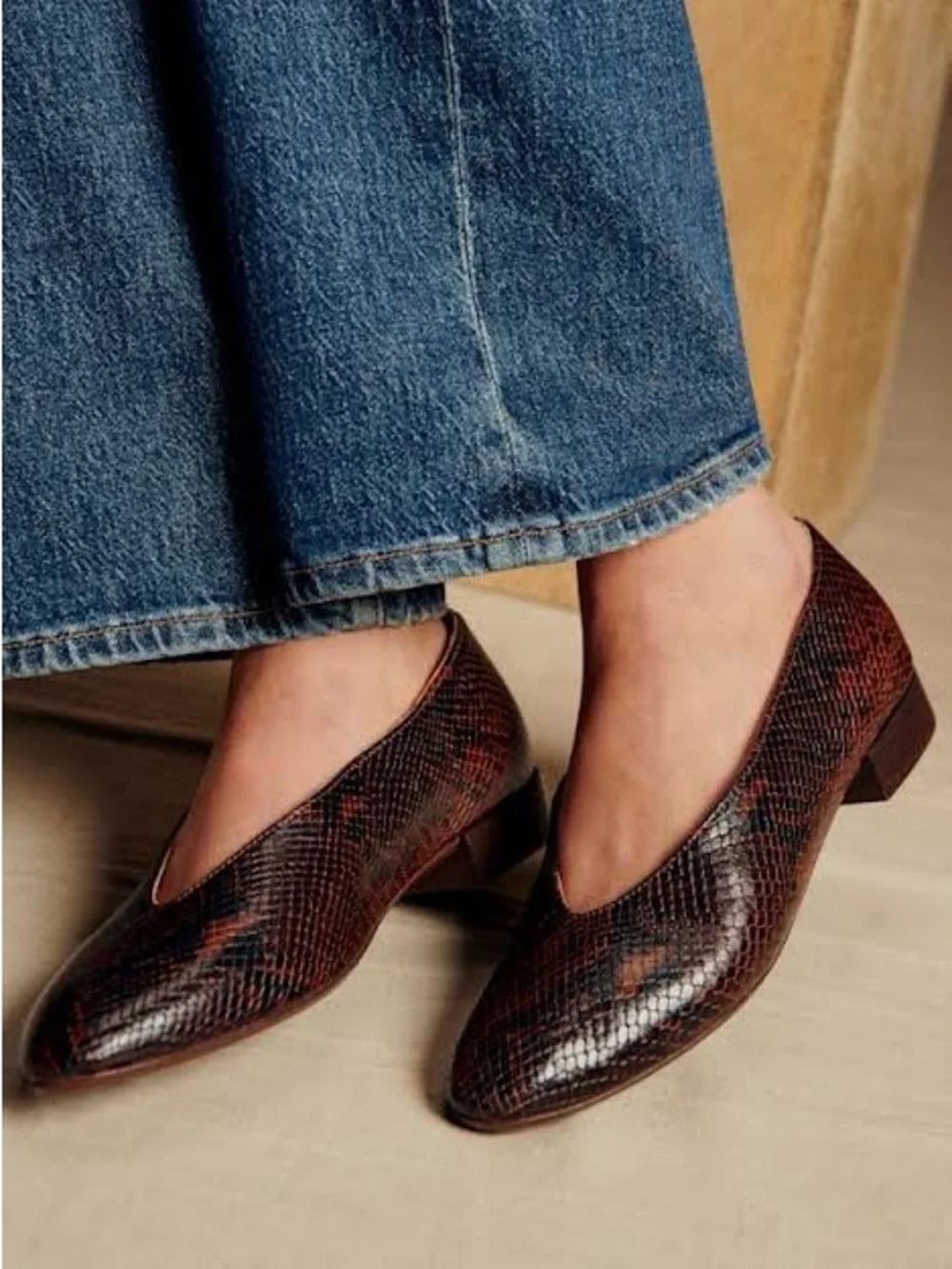 Sézane Matilda Low Ballerinas Brown Python Print Leather Flats Size 10